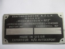 Typenschild Schild Moskwitsch