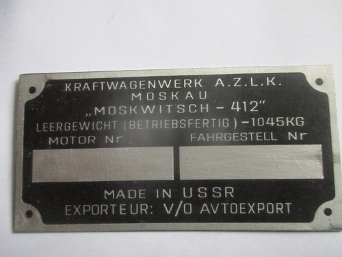 Typenschild schild moskwitsch - typenschild,