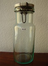 220❚ antike Glasflasche mit Porzellandeckel (mundgeblasen) um 1900