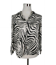 Zara Bluse Damen Gr. M Zebra Tiermuster Schwarz Weiß Leicht Kragen Langarm 