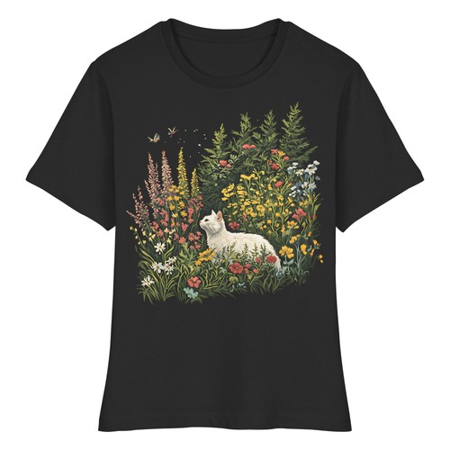 Damen shirt katze blumen - t-shirt,