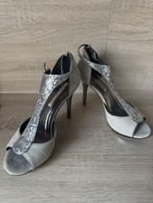 Neu! Buffalo High Heels Sandaletten Gr. 40 Grau Glitzer Leder Silber