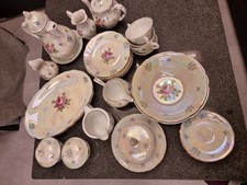  Konvolut Kaffee Teeservice DDR Kahla Porzellan Rose Perlmutteffekt Vintage