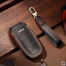 Premium FOB Schutzhülle Etui für Audi A4 A6 Q3 Q5 Q7 Keyless-Go Schlüssel, braun
