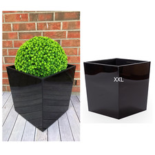 Blumenkübel Eckig Hochglanz Übertopf XXL (H:41cm) schwarz Blumentopf Einsatz