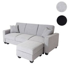 Sofa HWC-H47 mit Ottomane, Couch Gästebett, Schlaffunktion Stauraum 217x145cm