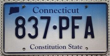 Connecticut Nummernschild USA Kennzeichen Auto Schild US License Plate . 837 PFA