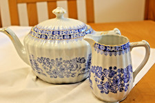große Teekanne und Milchkännchen Porzellan chinablau Bavaria, Geschirr, ART DECO