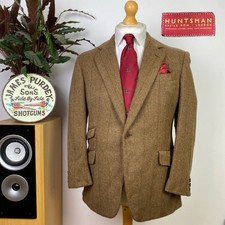 Huntsman & Sons Savile Row 38 S Windowpane Wool Cashmere Tweed Sport Coat Jacket
