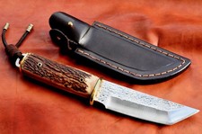 JAGDMESSER , OUTDOOR / SURVIVAL, HIRSCHHORN, CARBONSTAHL (105WCr6) TOP!