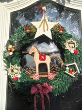 Kranz Türkranz Weihnachten Pferd Stern Holz  Türdekoration  Kunsttanne Nr.2