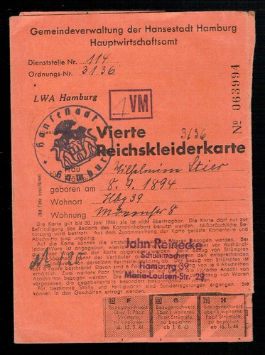 Vierte reichskleiderkarte - reichskleiderkarte, /