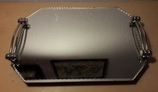 Spiegeltablett Art Deco Vintage Glas geschliffen / Messing verchromt 