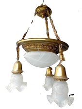  Kronleuchter  Deckenlampe  Hängelampe Messing  Jugendstil um 1920