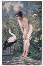 KLAPPERSTORCH 1916: Unterhaltung zwischen junger Frau + Storch, Carl Schweninger