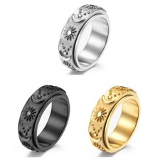 Herren Ring Sonne Mond Stern Edelstahl Drehbar Band Ring Männer Punk Schmuck 8mm