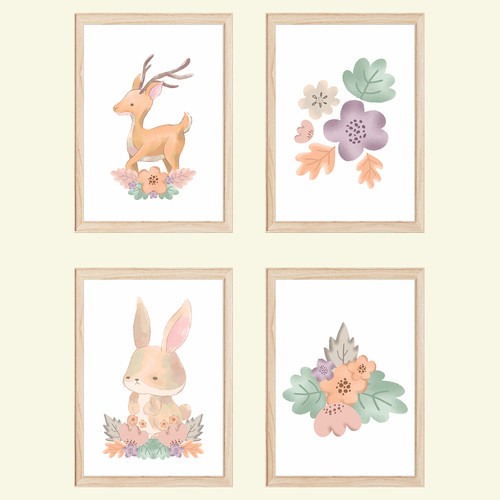 Waldtiere reh hase - reh, 4er