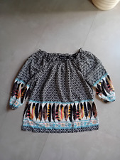 Bluse Tunika schwarz weiß Federn Carmenausschnitt Gr. L 40 42 von Tchibo Woman