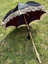 Alter Biedermeierschirm Flanierschirm Spitzen-Rüschenschirm Sonnenschirm
