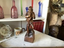 Vintage handgeschnitzte Holz Bergmann Statue Figur Pfeife rauchen Volkskunst
