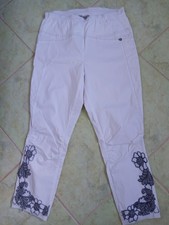 * TREDY bequeme 7/8 Hose weiss mit Blumenstickerei und Gummibund Größe 44 *