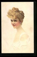 Künstler-AK Frau im Kleid mit hochgesteckten Haaren 