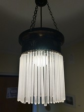 Antike Hängelampe Im Jugendstil Messing mit Glasstäbchen