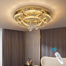Dimmbar K9 Kristall LED Deckenleuchte Gold Kronleuchter Wohnzimmer Fernbedienung