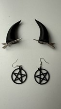 Teufel Hörnchen Hörner Pentagramm Ohrringe Clips Kostüm Fasching Karneval Set