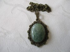 Gliederkette - Anhänger Brozefarben - Cabochon Edelstein Moos Achat Grün