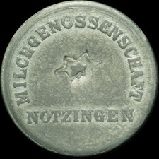 MILCHMARKE: 1 Liter Vollmilch. MILCHGENOSSENSCHAFT NOTZINGEN / WÜRTTEMBERG.