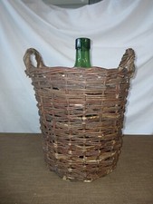 Alte Korbflasche Weinballon Glasballon Glasflasche im Weidenkorb, handgefertigt