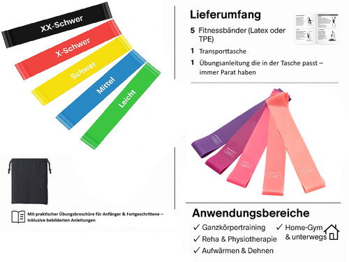 5er set fitnessbänder - set,