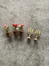 Miniatur 3x Blumentopf Blume 2x Kerzenständer Puppenhaus Vintage