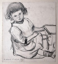 orig. Kohlezeichnung 1916, Kleinkind am Boden sitzend Richard Pietzsch 1872-1960