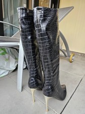 High Heel Stiefel, Gr. 43, Stilettostiefel, Stöckelstiefel, Kroko, schwarz, NEU