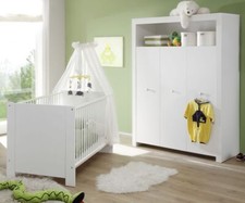 Babyzimmer weiß komplett Set 2 teilig mit Kleiderschrank und Babybett Olivia