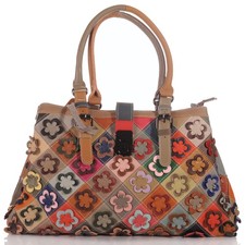 Damen Patchwork Leder Umhänge City Schulter Handtasche Italien 30658