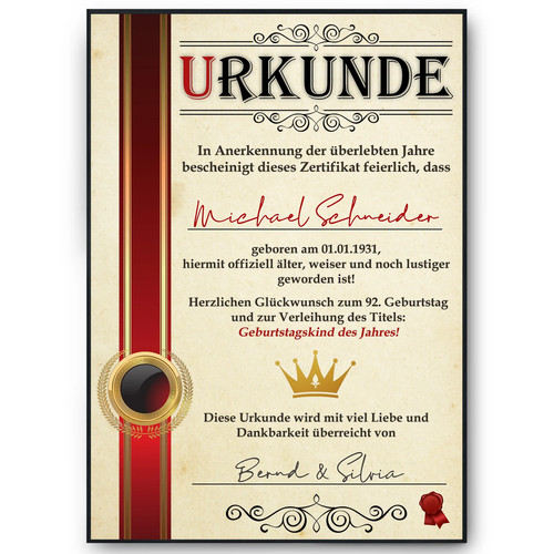 Geburtstag geschenk - 92.,