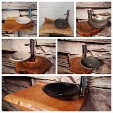 Kompletter Waschtisch  Massivholz Holz platte Baumkante Gäste WC Bad Waschbecken