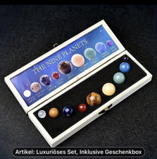 Kristalle 9 Neun Planeten Erde Mineralien Naturstein Set in Holz Geschenk Box
