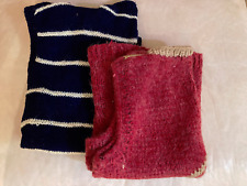 RETRO 1980er 2x Handmade Damen Strick-Pullunder M Blau Rot Mohair-Mix UNIKATE