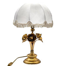 Vintage Tischlampe im Empire-Stil mit Lampenschirm & Messing Rosen | 40 cm