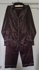 Neu ! Damen Pyjama Satin-Optik Schlafanzug Gr. S, Braun, weiß gepunktet