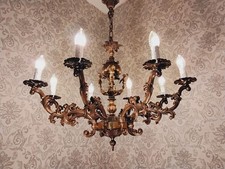 antik  Rarität großer 8 Fl Kronleuchter Deckenlampe Bronze Engel Frankr ca. 1900