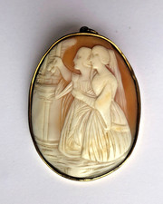 antike Muschelkamee Brosche und Anhänger 19tes Jahrhundert