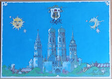 Druck Zeichnung Frauenkirche München von Rupert Stöckl