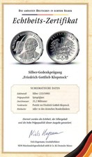 Die grössten Deutschen in echtem Silber - Friedrich Klopstock - Zertifikat