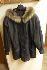 Damen Leder Jacke / Mantel mit Pelz, braun, Schweinsvelourleder Schlangenoptik