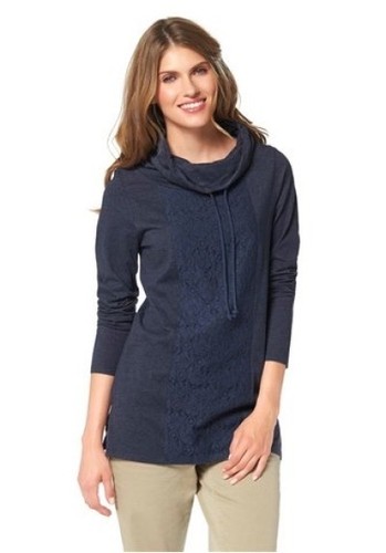 Longshirt mit spitzeneinsatz - longshirt,